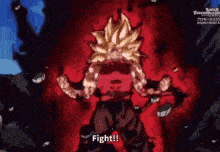 a cartoon character with a red background and the words fight on it