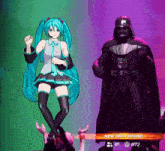 darth vader and hatsune miku are on a stage with a new high score of # 1