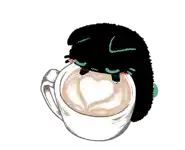a black cat is sleeping on top of a cup of coffee .