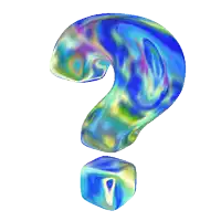 a colorful question mark with a cube underneath it
