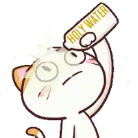 a cartoon cat is pouring holy water into its eyes