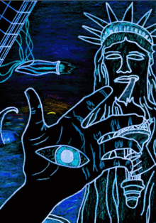 a drawing of the statue of liberty with a hand holding it