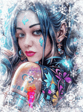 a colorful painting of a woman with the words good morning on her shoulder
