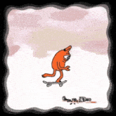 a cartoon character is riding a skateboard with a bottle of wine on the ground .