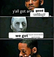 a meme shows a man and a robot talking about writing