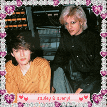 a picture of sauley and avery is surrounded by pink hearts