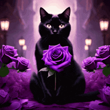 Blackcats Purpleroses GIF - Blackcats Purpleroses Valentine'S Day GIFs