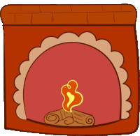 a cartoon drawing of a fireplace with a fire burning