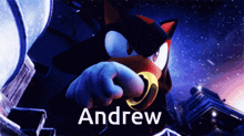 a shadow the hedgehog with the name andrew on the bottom