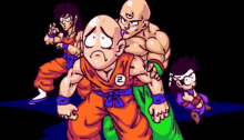 a group of cartoon characters are standing next to each other and one of them has the letter z on his chest
