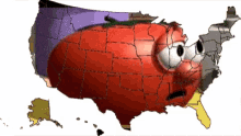 a map of the united states with a cartoon tomato on it