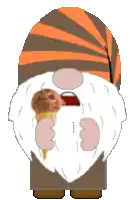 a cartoon gnome with a beard is holding an ice cream cone .