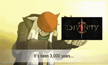 a cartoon of a man with the word divinity on it