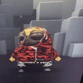 a pug wearing a red and black hoodie with supreme on the front
