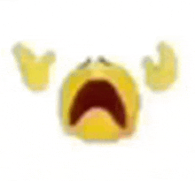 a close up of a yellow smiley face with its mouth open and tears coming out of it .