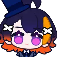 a cartoon of a girl wearing a top hat with x 's on her eyes