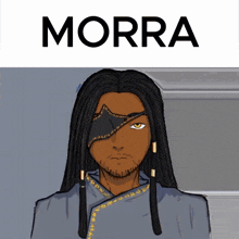a cartoon of a man with long hair and the word morra on the top
