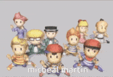 a group of cartoon characters are standing next to each other with the name micheal martin on the bottom