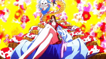 a cartoon of a woman sitting on a throne with a snake around her .