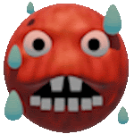 a red cartoon face with tears coming out of it 's eyes and mouth .