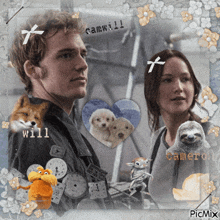 a picture of a man and a woman surrounded by stuffed animals and clocks with the name cameron on the bottom right