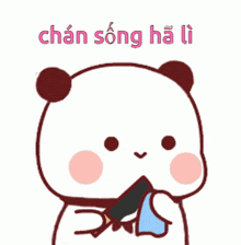 a cartoon of a panda bear holding a pencil with the words chan song ha li written above it