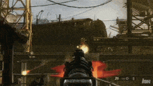 a video game is being played and the player is aiming at a target that is 10 m away