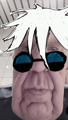 a drawing of a man wearing sunglasses and a white hair