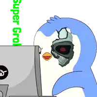a cartoon of a penguin with a robotic face and the words super grol