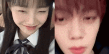 a girl and a boy are looking at each other and smiling .