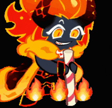 a pixel art drawing of a demon holding a straw