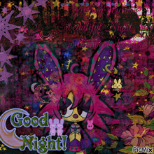 a colorful drawing of a rabbit with the words good night on it