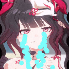 a girl with a mask on her head is crying