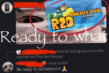 a screenshot of a ready 2 die alpha video