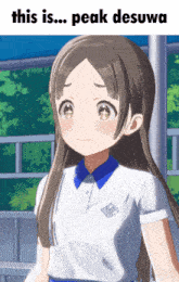 a picture of a girl with the words " this is peak desuwa "