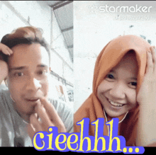 a picture of a man and a woman with the words cieehhh on the bottom right