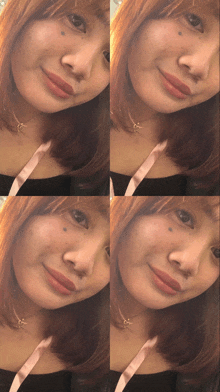 four pictures of a woman 's face are shown