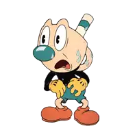 a cartoon character with a blue nose holding a cup