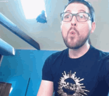a man wearing glasses and a shirt that says splat the positive
