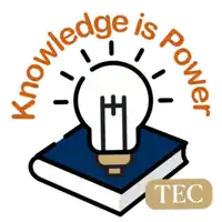 a logo that says knowledge is power with a book and light bulb
