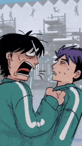 a cartoon of two men fighting each other with one of them screaming
