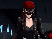 a cartoon character wearing a black mask and a black jacket