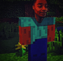 a minecraft character with a man 's head sticking out of it 's chest