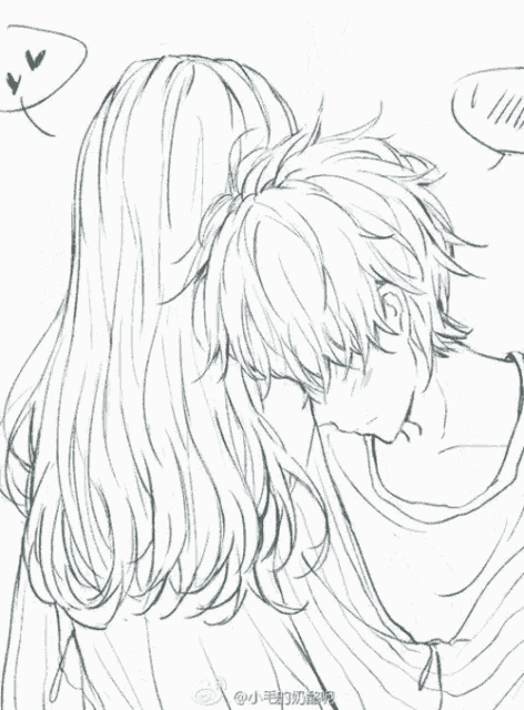 anime girl and boy in love sketches