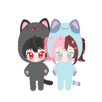 a boy and a girl are dressed up in cat costumes