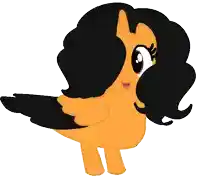 a cartoon pony with long black hair and a horn