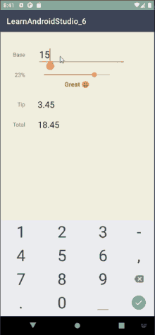 a screenshot of a calculator app that says learnandroidstudio 6