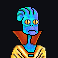 a pixel art drawing of a blue alien