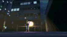a computer generated image of a futuristic city with green lights and smoke