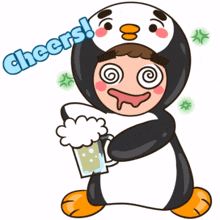 person penguin boy cute cheers beer